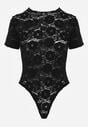 Czarne Koronkowe Body z Krótkim Rękawem Moanelli