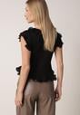 Czarna Prążkowana Bluzka z Wiskozą Ozdobiona Falbanami Delestra