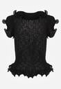 Czarna Prążkowana Bluzka z Wiskozą Ozdobiona Falbanami Delestra