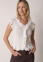 Biała Prążkowana Bluzka z Wiskozą Ozdobiona Falbanami Delestra
