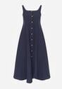 Granatowa Rozkloszowana Sukienka z Bawełną Wiskozą i Guzikami Appeia