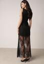 Czarna Koktajlowa Sukienka Bez Rękawów z Koronkowym Dołem Moanthia