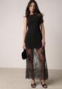 Czarna Koktajlowa Sukienka Bez Rękawów z Koronkowym Dołem Moanthia