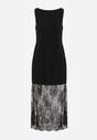Czarna Koktajlowa Sukienka Bez Rękawów z Koronkowym Dołem Moanthia