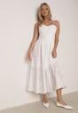 Biała Bawełniana Sukienka o Rozkloszowanym Kroju na Ramiączka z Haftem Rhethiphe