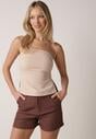 Brązowe Eleganckie Szorty z Wysokim Stanem i Wąskim Paskiem z Klamrą Rissarah