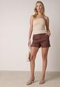 Brązowe Eleganckie Szorty z Wysokim Stanem i Wąskim Paskiem z Klamrą Rissarah