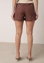 Brązowe Eleganckie Szorty z Wysokim Stanem i Wąskim Paskiem z Klamrą Rissarah
