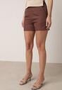 Brązowe Eleganckie Szorty z Wysokim Stanem i Wąskim Paskiem z Klamrą Rissarah