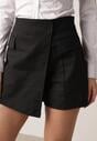 Czarne Spódnico-Szorty z Bawełną Ozdobione Imitacją Kieszeni Tinorina