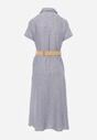 Niebieska Sukienka Koszulowa z Krótkim Rękawem i Paskiem z Klamrą Orethea