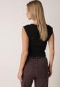 Czarna Bluzka z Elastycznego Materiału z Dekoltem Łódką Megaris