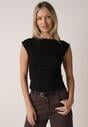 Czarna Bluzka z Elastycznego Materiału z Dekoltem Łódką Megaris