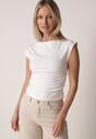 Biała Bluzka z Elastycznego Materiału z Dekoltem Łódką Megaris