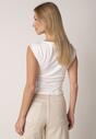 Biała Bluzka z Elastycznego Materiału z Dekoltem Łódką Megaris