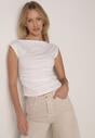 Biała Bluzka z Elastycznego Materiału z Dekoltem Łódką Megaris