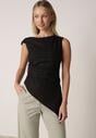 Czarna Bawełniana Bluzka o Asymetrycznym Marszczonym Kroju z Aplikacją Omphasia