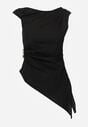 Czarna Bawełniana Bluzka o Asymetrycznym Marszczonym Kroju z Aplikacją Omphasia