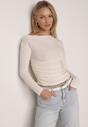 Beżowa Bluzka z Bawełną i Wiskozą  Ozdobiona Marszczeniem Alexareo