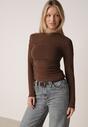 Brązowa Bluzka z Bawełną i Wiskozą  Ozdobiona Marszczeniem Alexareo
