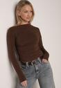 Brązowa Bluzka z Bawełną i Wiskozą  Ozdobiona Marszczeniem Alexareo