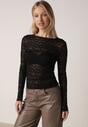 Czarna Bluzka Koronkowa z Transparentnego Materiału Hermatea