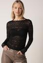 Czarna Bluzka Koronkowa z Transparentnego Materiału Hermatea