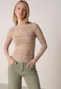 Beżowa Bluzka Koronkowa z Transparentnego Materiału Hermatea