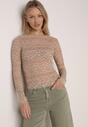 Beżowa Bluzka Koronkowa z Transparentnego Materiału Hermatea