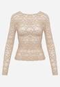 Beżowa Bluzka Koronkowa z Transparentnego Materiału Hermatea
