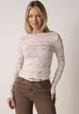 Beżowy Bluzka Koronkowa z Transparentnego Materiału Hermatea