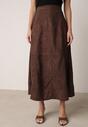 Brązowa Rozkloszowana Spódnica z Imitacji Zamszu Basara
