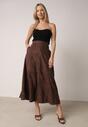 Brązowa Rozkloszowana Spódnica z Imitacji Zamszu Basara