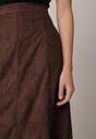 Brązowa Rozkloszowana Spódnica z Imitacji Zamszu Basara