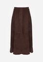Brązowa Rozkloszowana Spódnica z Imitacji Zamszu Basara