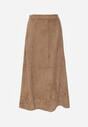 Beżowa Rozkloszowana Spódnica z Imitacji Zamszu Basara