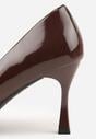 Brązowe Lakierowane Czółenka na Szpilce z Ozdobą Aroanoire