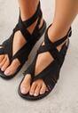 Czarne Sandały w Stylu Rzymianek z Frędzlami Lysoph