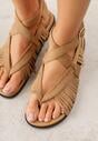 Ciemnobeżowe Sandały w Stylu Rzymianek z Frędzlami Lysoph