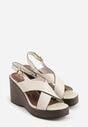 Beżowe Sandały na Koturnie i Platformie Ozdobione Dwoma Paskami Daphnone