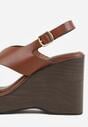 Jasnobrązowe Sandały na Koturnie i Platformie Ozdobione Dwoma Paskami Daphnone
