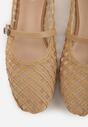 Beżowe Balerinki Ozdobione Ażurowym Motywem i Paskiem Nonaniassi