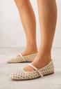 Jasnobeżowe Balerinki Ozdobione Ażurowym Motywem i Paskiem Nonaniassi