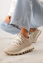 Beżowe Sneakersy na Grubej Tłoczonej Podeszwie Zerda