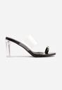 Czarne Klapki na Słupku z Transparentnym Paskiem i Obcasem Ryrnell