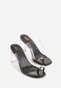 Czarne Klapki na Słupku z Transparentnym Paskiem i Obcasem Ryrnell