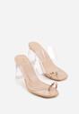 Beżowe Klapki na Słupku z Transparentnym Paskiem i Obcasem Ryrnell