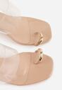 Beżowe Klapki na Słupku z Transparentnym Paskiem i Obcasem Ryrnell
