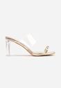 Złote Klapki na Słupku z Transparentnym Paskiem i Obcasem Ryrnell