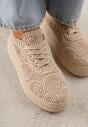 Beżowe Sneakersy z Plecionki na Grubej Podeszwie w Stylu Boho Dacara